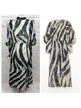 H&M Collection Abstract Animal Pattern Chiffon Puffy Long Sleeve Maxi Dress